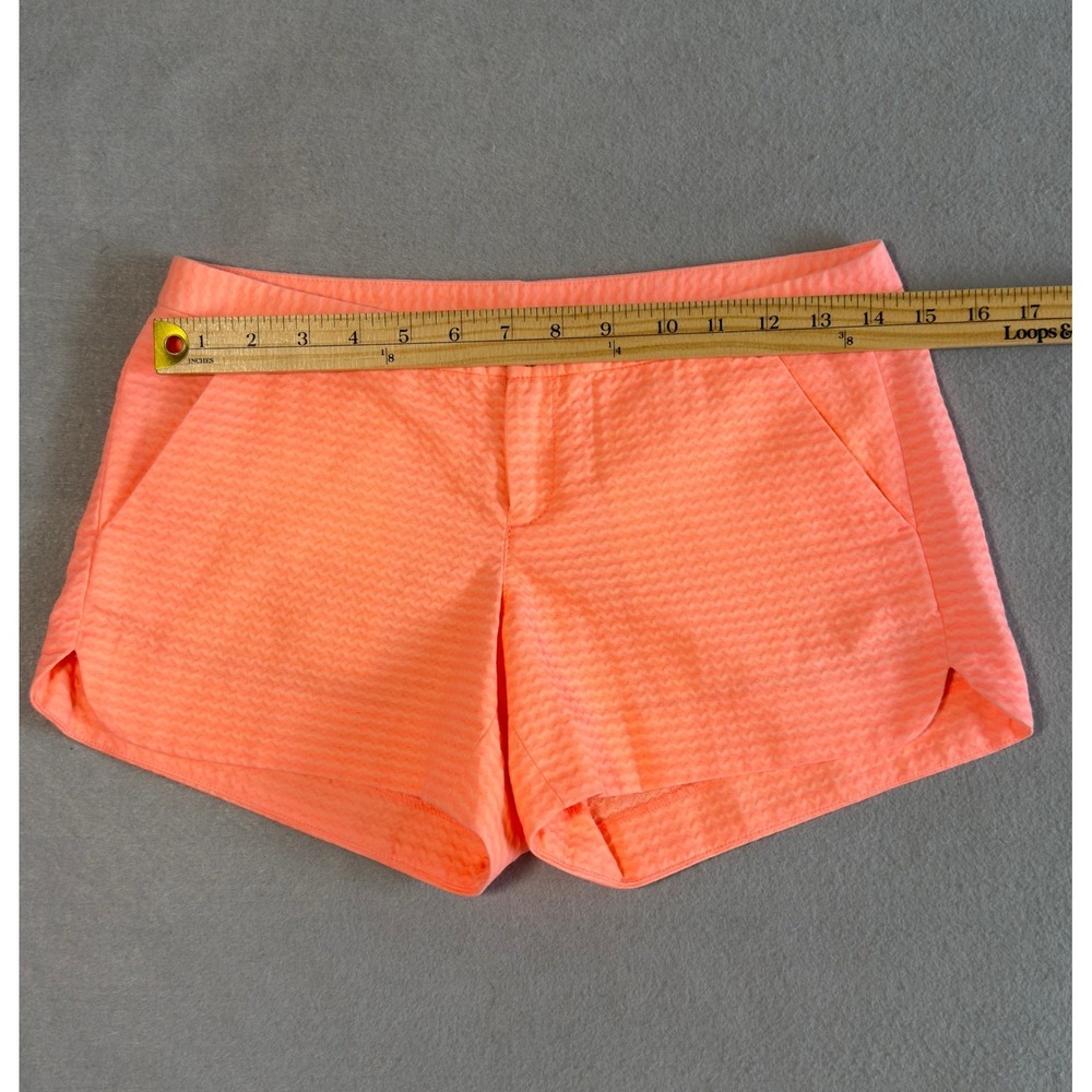 Lilly Pulitzer Women's Shorts in Neon Coral Orange, Seersucker, Cotton, Size 00 - Picture 9 of 11